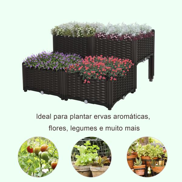 Conjunto de 4 Floreiras Quadradas Floreiras para Flores e Vegetais com Orifícios de Drenagem e Pés Altos 80x40x26 - 44 cm Marrom