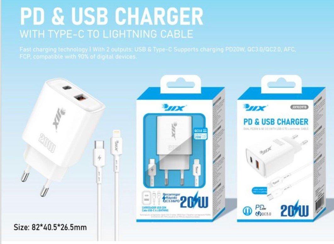 Carregador Rápido PD 20W + QC3.0 USB