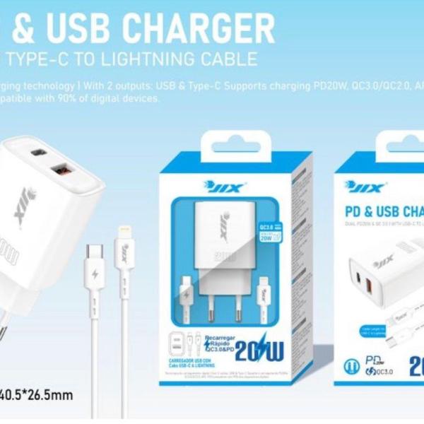 Carregador Rápido PD 20W + QC3.0 USB