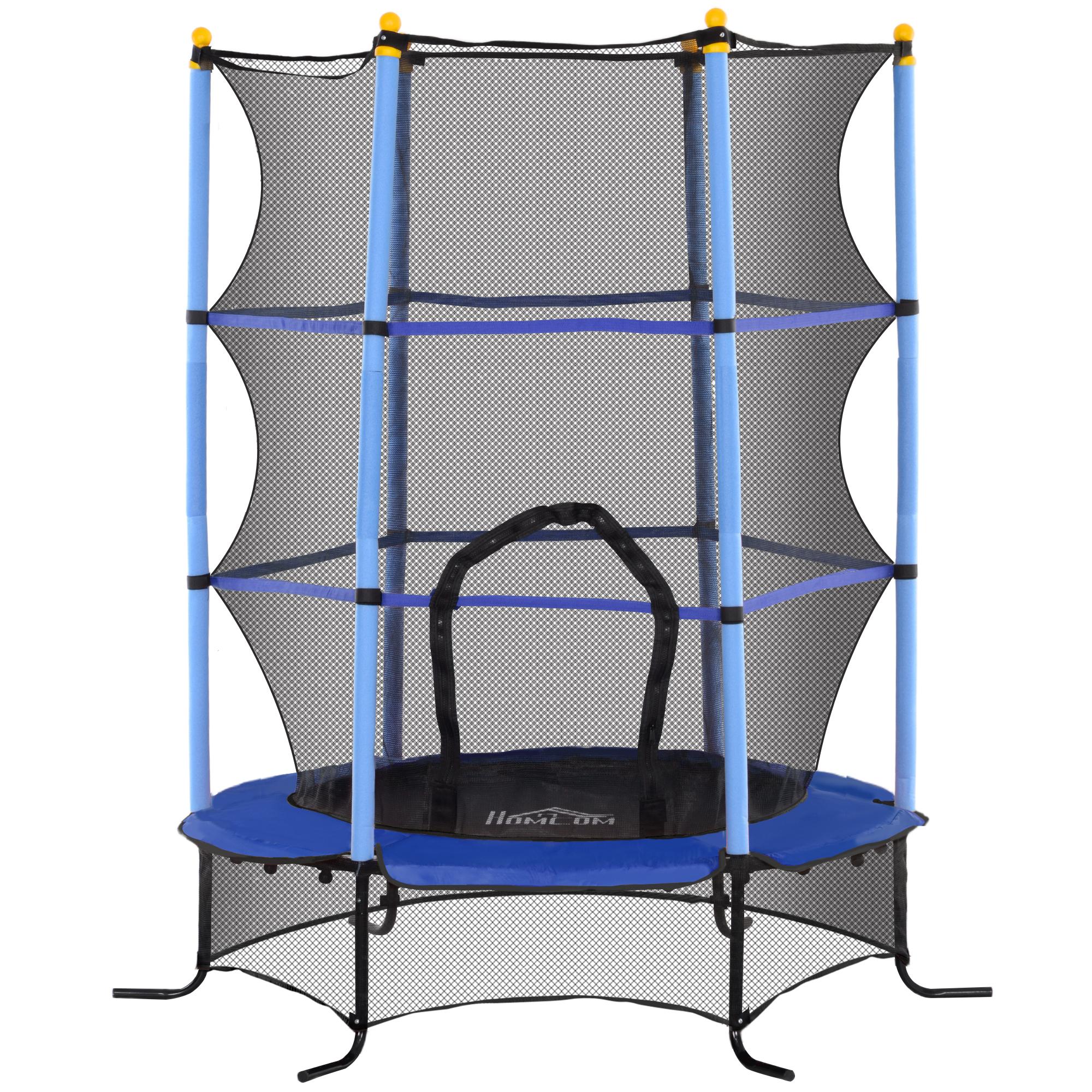 Trampolim para Crianças com Rede de Segurança e Estrutura de Aço para Interiores e Exteriores Carga 50 kg Ø163x190 cm Azul