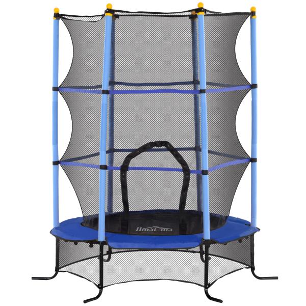Trampolim para Crianças com Rede de Segurança e Estrutura de Aço para Interiores e Exteriores Carga 50 kg Ø163x190 cm Azul