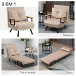 Poltrona Convertível em Cama Poltrona 3 em 1 Convertível em Cama com Encosto Ajustável em 5 Níveis 63x73x81 cm Bege