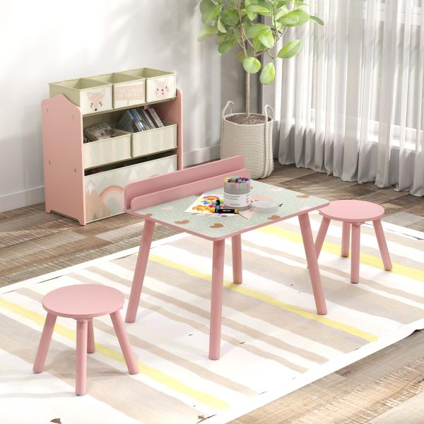 Mesa e Cadeira para Crianças com Prateleira para Livros Secretária para Crianças acima de 3 Anos Rosa