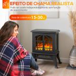 Lareira Elétrica 900/1800W com Efeito Chama 3D 2 Níveis de Potência Termóstato Ajustável para 15 - 30 ㎡ 39x24x48 cm Preto