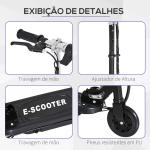 Trotinete Elétrica para Crianças + 7 Anos trotinete Dobrável com Altura Ajustável 24V Bateria Recarregável Velocidade até 12 km/h e Carga 50 kg 74x36x82,5 - 92,5 cm Preto