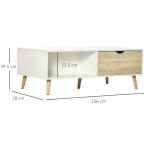 Mesa de Centro Retangular com 2 Gavetas e Compartimentos Abertos Estilo Nórdico 106x58x39,5cm Branco e Madeira