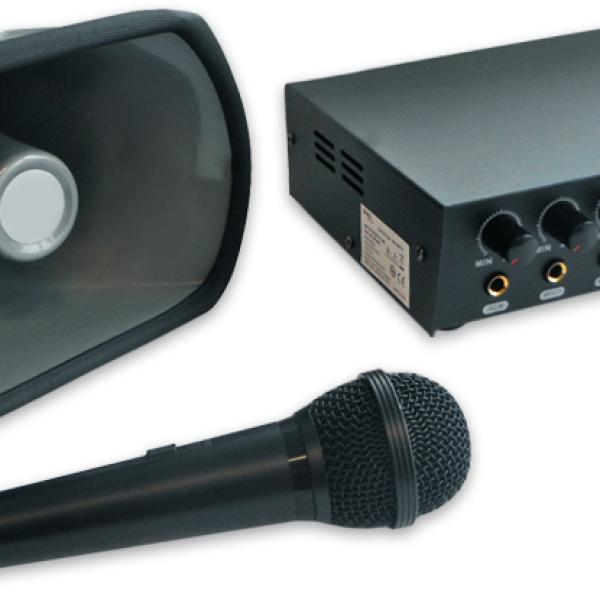 Pack Amplificador PA 30W RMS 12/220V + Corneta 25W RMS + Microfone