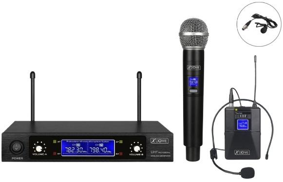 Central 2 Microfones Mão UHF 2 Canais s/ Fios (Mão e Cabeça) - XDOME