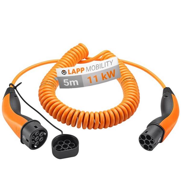 Extensão de Carregamento em Espiral Trifásico p/ Carro Elétrico Tipo2 20A (11kW) IP55 5 mts - LAPP