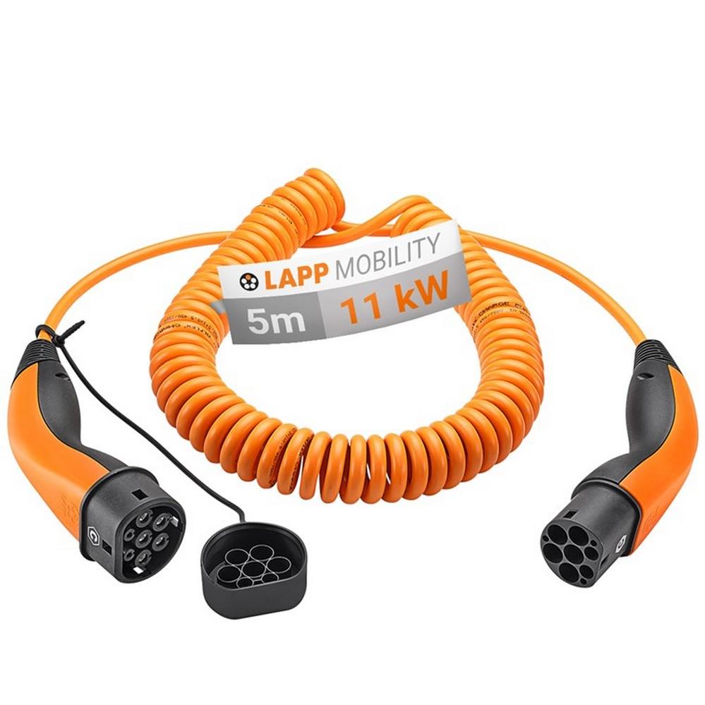 Extensão de Carregamento em Espiral Trifásico p/ Carro Elétrico Tipo2 20A (11kW) IP55 5 mts - LAPP