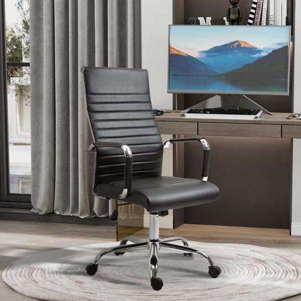 Cadeira de Escritório Ergonômica Giratoria 360° Inclinável com Altura Ajustável Rodas Apoio de Braços 54x62x104 - 114 cm Preto