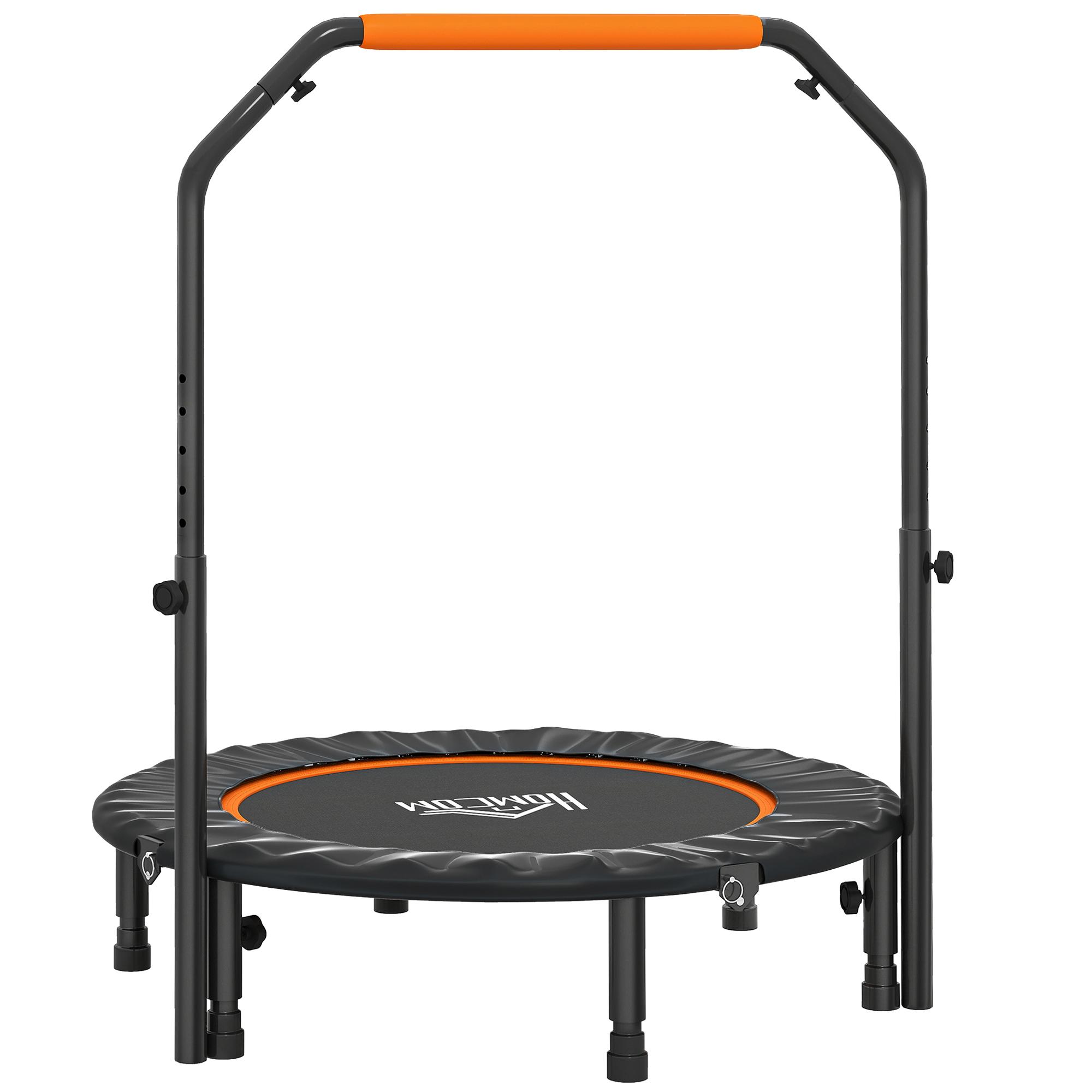 Trampolim Fitness Ø102 Trampolim Dobrável com Pega Ajustável em 4 Níveis Estrutura de Aço Preto e Laranja
