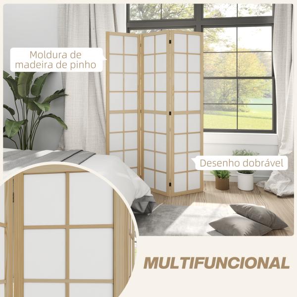 Biombo Dobrável de 3 Painéis Separador de Ambientes de Interior para Sala de Estar Dormitório e Escritório 120x170 cm Madeira e Branco