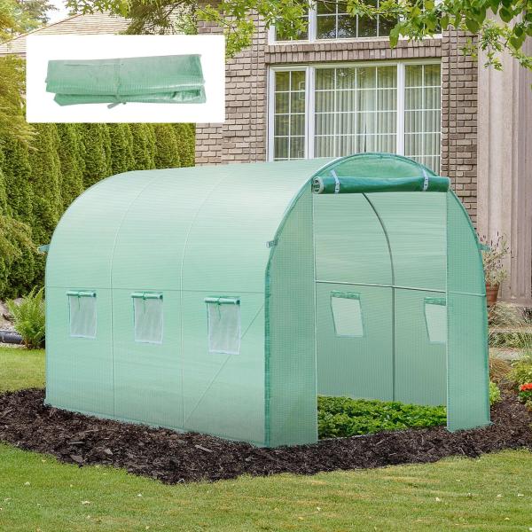 Cobertura de Estufa com 6 Janelas e Porta para Jardim Anti - UV PE 300x200x200 cm Verde