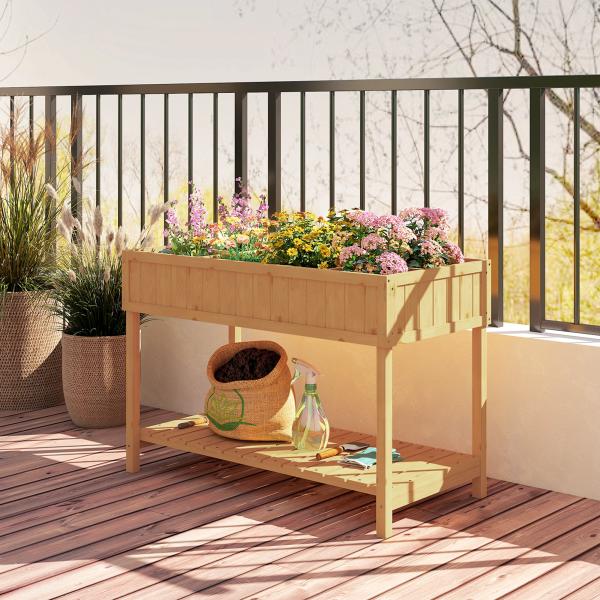 Horta Floreira de Madeira Mesa de Cultivo com Prateleira Inferior Floreira Elevada para Cultivo 110x46x76 cm Madeira