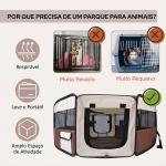 Parque Dobrável para Cães e Gatos, Cercado Portátil para Animais Pequenos em Tecido Oxford Impermeável, Ø90x41 cm, Castanho
