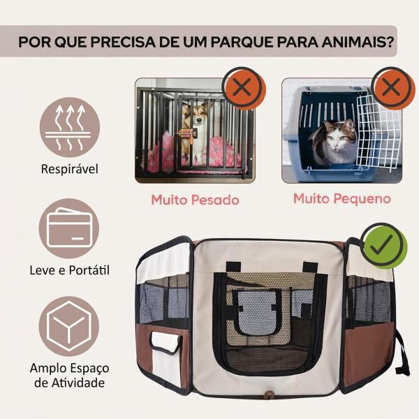 Parque Dobrável para Cães e Gatos, Cercado Portátil para Animais Pequenos em Tecido Oxford Impermeável, Ø90x41 cm, Castanho