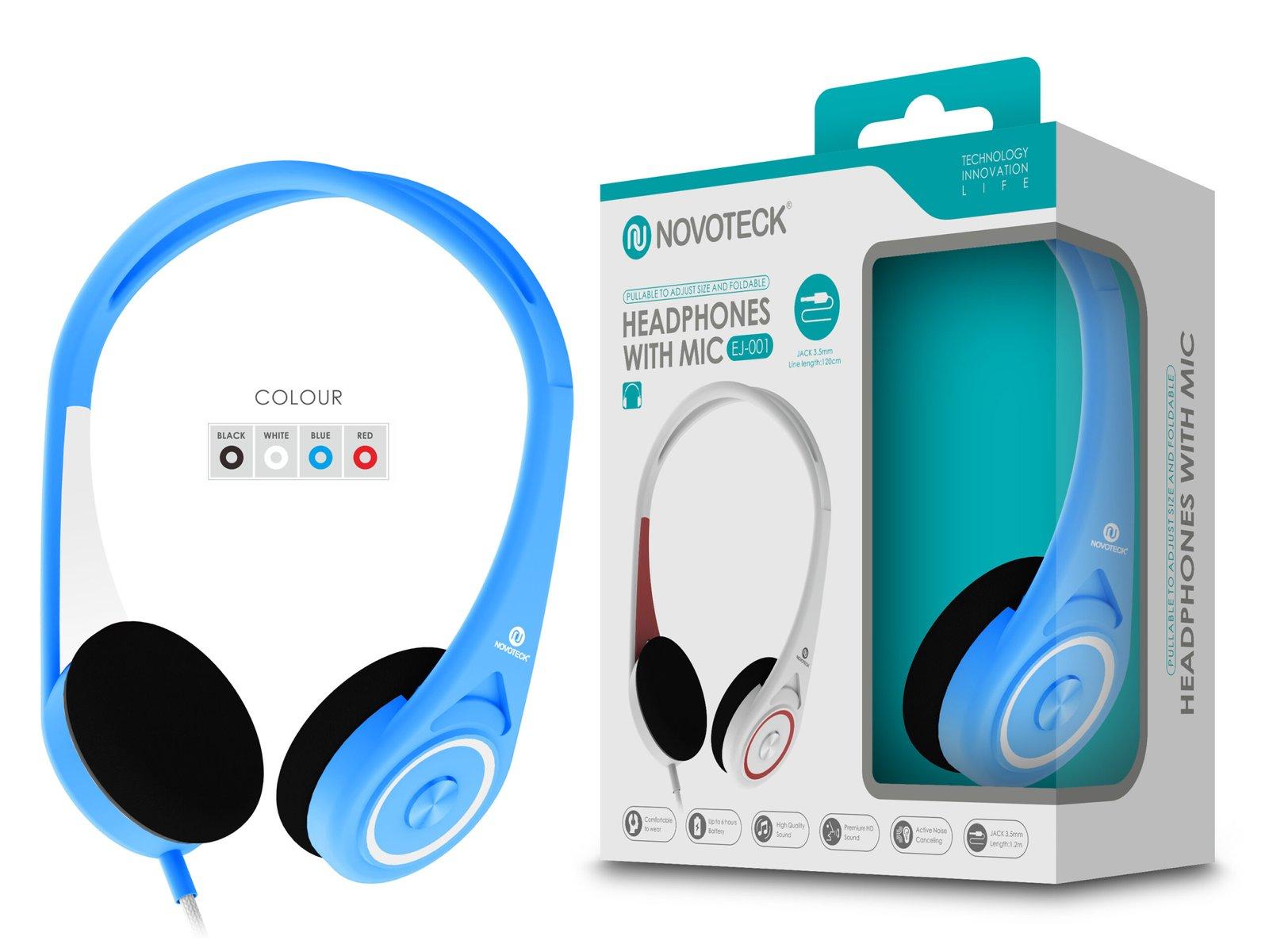 Auscultador com Micro - 120Cm - Jack 3.50Mm Azul EJ-001