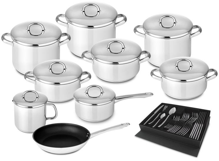 Conjunto de Cozinha Europa em Aço Inoxidável (9 Peças + Faqueiro) - SILAMPOS