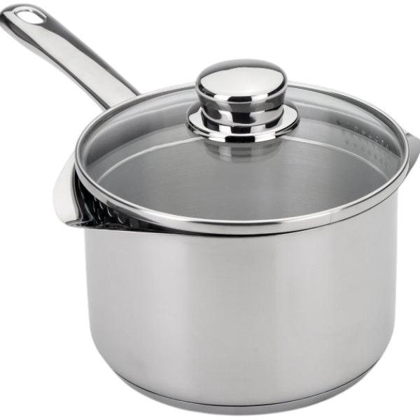 Caçarola Europa c/ Cabo + Tampa Vidro Escoadora 1.9L (Aço Inoxidável) - SILAMPOS
