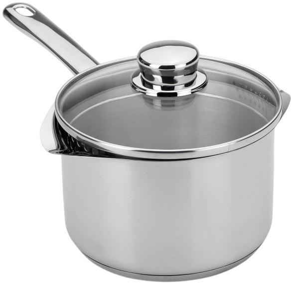 Caçarola Europa c/ Cabo + Tampa Vidro Escoadora 1.9L (Aço Inoxidável) - SILAMPOS
