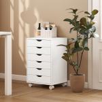 Bloco de Gavetas Móvel Arquivador com 6 Gavetas Suporte para Impressora com Rodas 40x35x63 cm Branco
