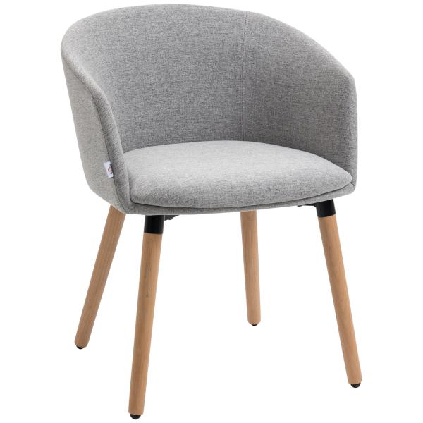 Cadeira de Sala de Jantar Estofada em Linho Sintético com Apoio para os Braços e Pés de Madeira 57x56x72cm Cinza