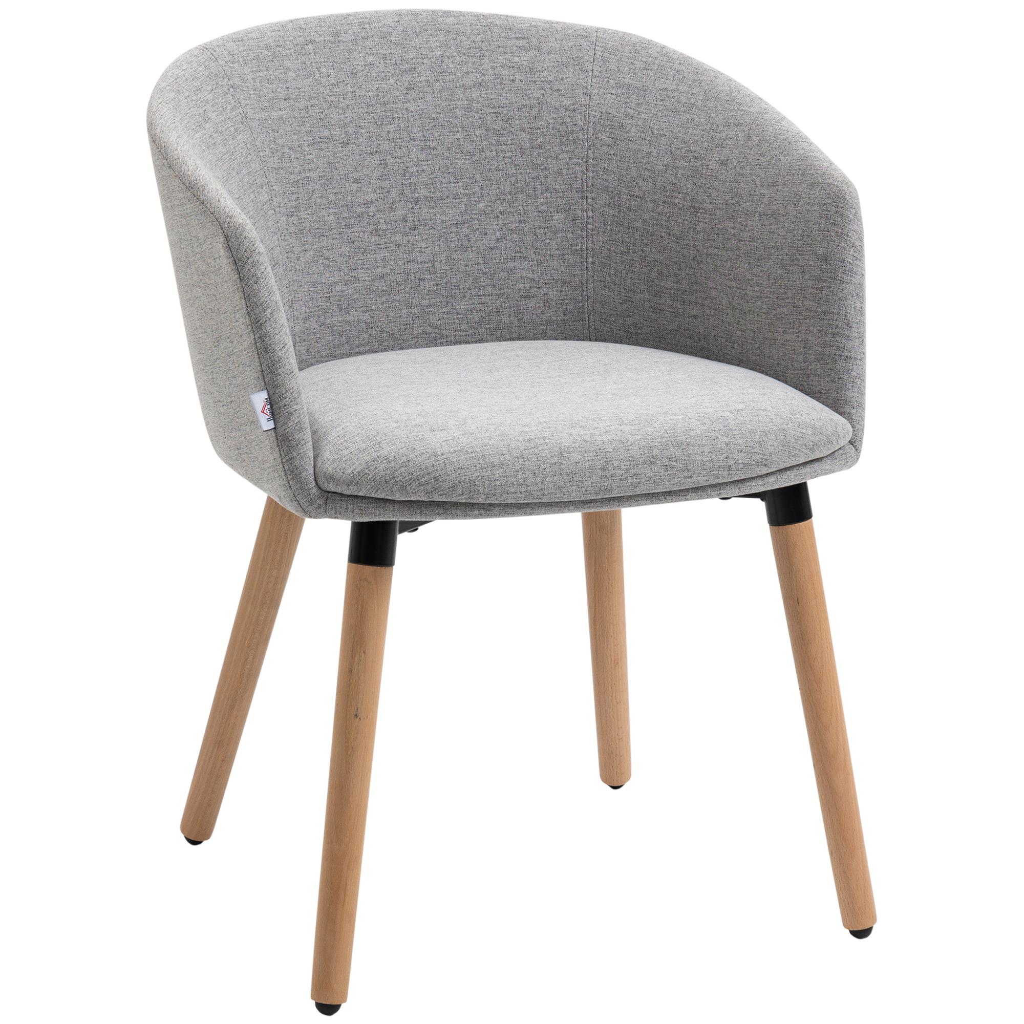 Cadeira de Sala de Jantar Estofada em Linho Sintético com Apoio para os Braços e Pés de Madeira 57x56x72cm Cinza