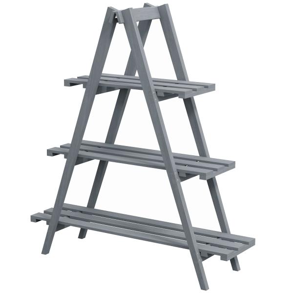 Suporte de Madeira para Plantas Dobrável de 3 Níveis com Estrutura em Forma de A para Jardim Pátio 100x36x112 cm Cinza