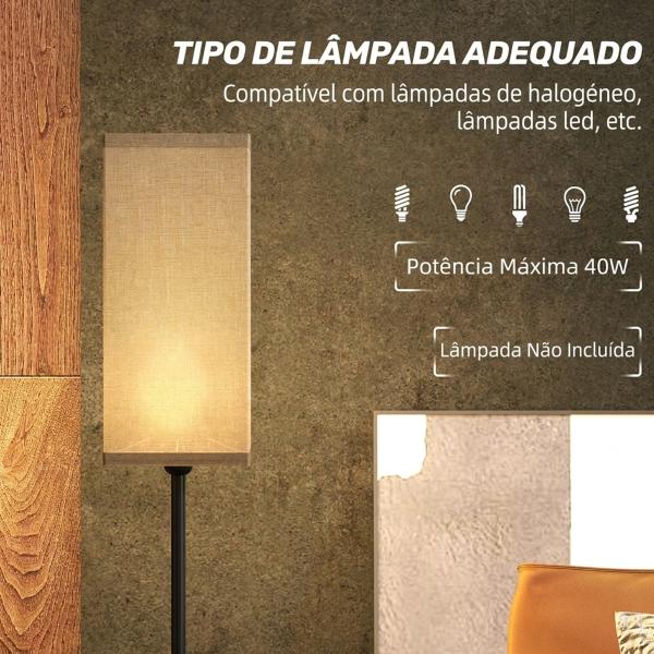 Candeeiro de Pé Moderno com Interruptor de Pedal, Abat - Jour Efeito Linho, para Sala, Preto, Lâmpada Não Incluída