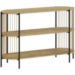 Mesa Consola com Corda de Papel Trançada à Mão Consola de Entrada de 3 Níveis com Estrutura de Aço Estilo Boémio 124x43,5x80 cm Madeira