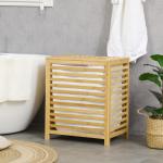Cesto de Roupa de Bambu Cesto Roupa Suja Capacidade 55L com Bolsa Amovível Forma Retangular 50x36x60 cm Madeira