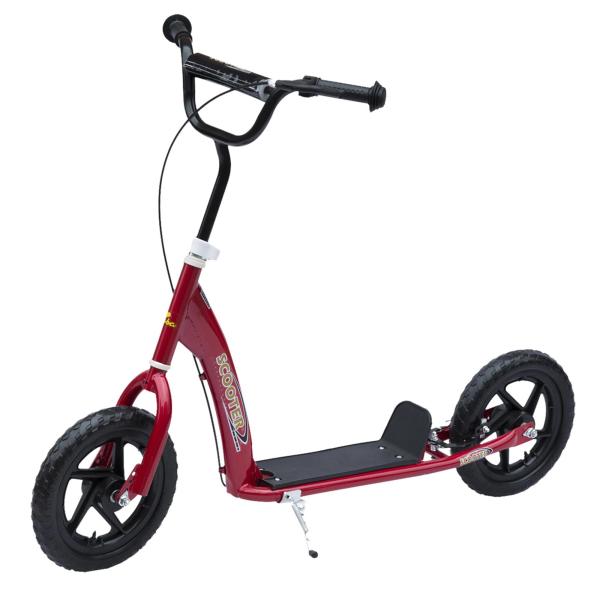 Trotinete para Crianças acima de 5 anos Scooter de 2 Rodas Grandes de 12 Polegadas com Freio e Guidão Ajustável em Altura Carga Máx. 50kg 120x52x80 - 88cm Vermelho