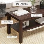 Mesa de Centro Mesa Auxiliar de 2 Níveis para Sala de Estar Escritório 90x45x45,5cm Nogueira