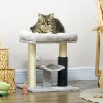 Arranhador para Gatos com 2 Postes de Arranhar Cama Plataforma em U e Escova Bola Suspensa 40x40x48 cm Cinza