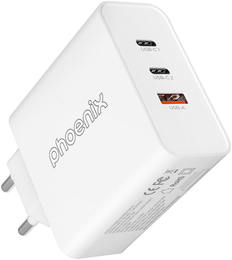 Carregador Universal Gan 2x USB - C + 1x USB 65W (Branco) - PHOENIX