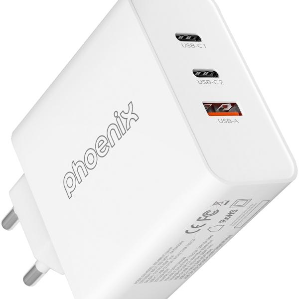 Carregador Universal Gan 2x USB - C + 1x USB 65W (Branco) - PHOENIX