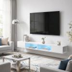 Móvel de TV Suspenso com Luzes LED e Estantes Abertas para Televisão até 75'' 177,8x30x18 cm Branco