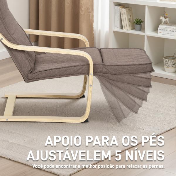 Poltrona Relax com Apoio para os Pés Ajustáveis Poltrona Estofada em Tecido com Estrutura de Madeira 66,5x94x100 cm Marrom