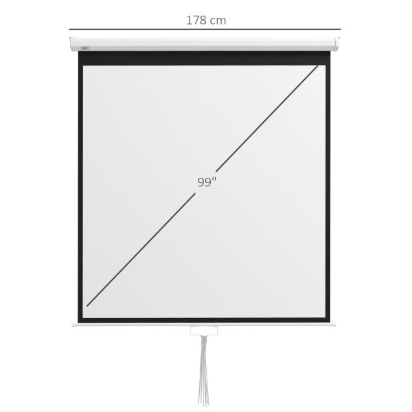 Tela de Projeção Manual de 99 Polegadas Tela de Projeção Portátil Formato 1:1 para Interior e Exterior 178x178 cm Branco