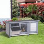 Coelheira de Madeira Gaiola para Coelhos com Telhado Asfáltico Rebatível Portas com Fecho Bandejas Removíveis 112x50x54 cm Cinzento