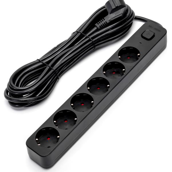 Extensão Sextupla c/ Interruptor (5 mts) - Preto