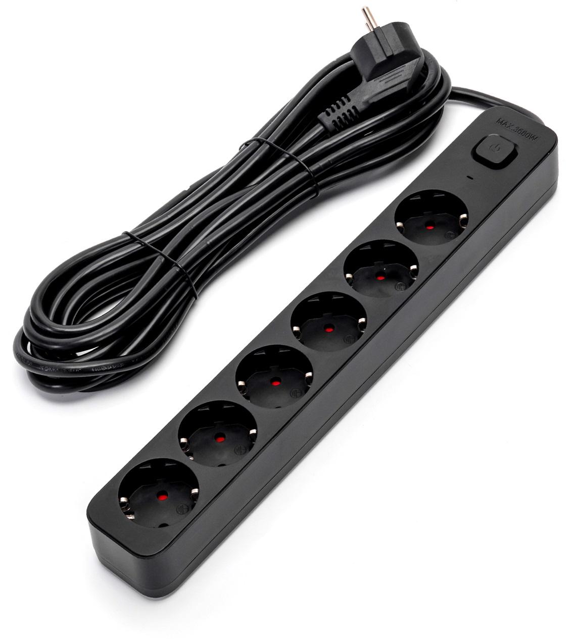 Extensão Sextupla c/ Interruptor (5 mts) - Preto