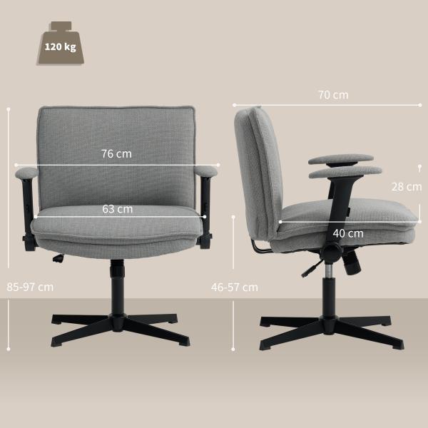 Cadeira de Escritório com Apoios de Braço Rebatíveis Assento Altura Ajustável Função Basculante 76x70x85 - 97 cm Cinzento