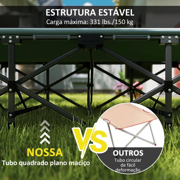 Cama Dobrável de Campismo Praia com Apoio de Cabeça e Bolso Lateral Suporta até 150 kg 187x67x37 cm Cinzento
