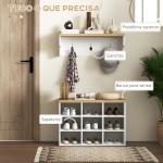 Móvel Cabide de Entrada com Banco Sapateira 2 em 1 Móveis de Entrada com 3 Ganchos 75x30x50 cm e 75x20x22,5 cm Branco