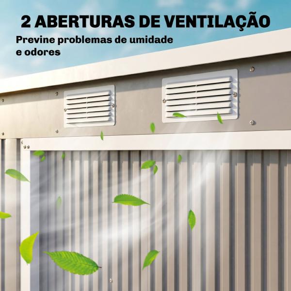 Abrigo de Jardim 213x130x172 cm Abrigo de Exterior de Aço Galvanizado com Porta Corredeira para Armazenamento Cinza Claro