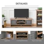 Armário de TV para televisores de 42"com 2 compartimentos fechados com portas de metal e 2 estantes 109x35x38 cm Madeira natural e cinza