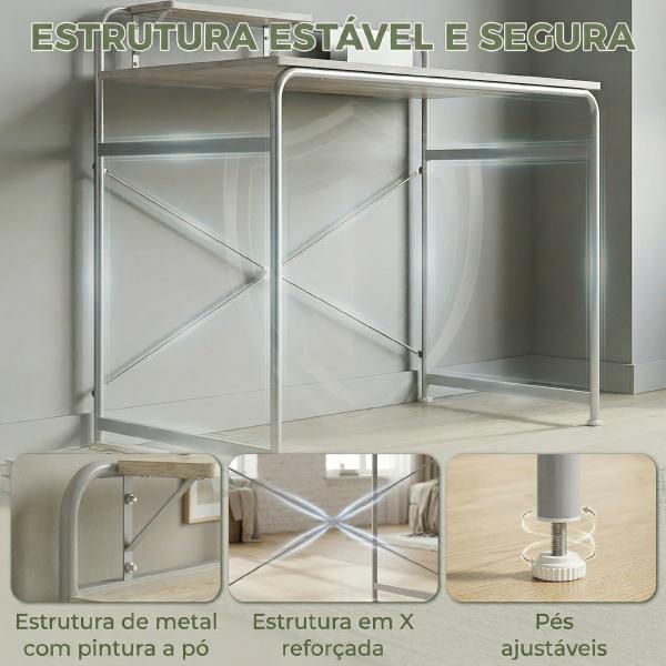 Secretária Moderna com Prateleira e Estrutura Metálica Fácil Montagem 98x48x88,5 cm Carvalho