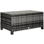 Mesa de Jardim em Vime Sintético Mesa Auxiliar com Vidro Temperado para Terraço Pátio, Varanda 85x50x39 cm Cinzento